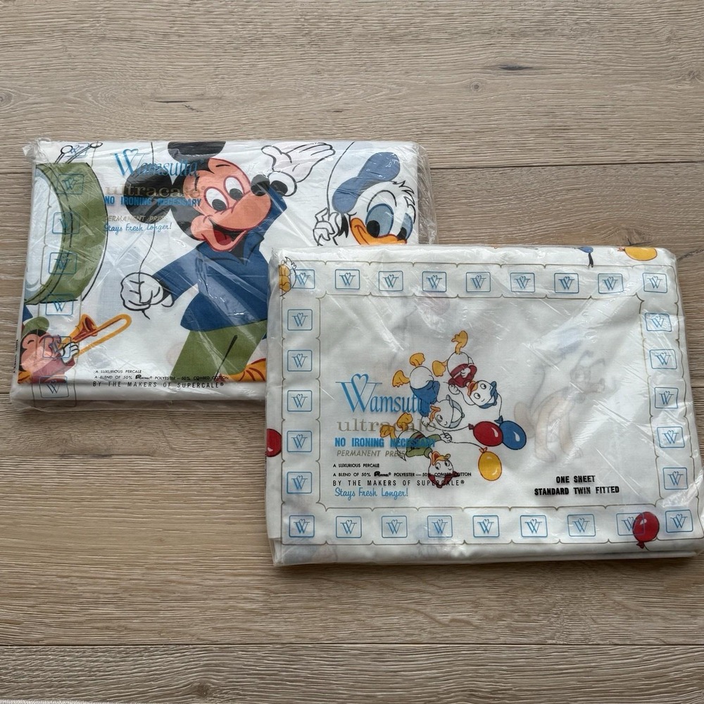 Wamsutta Ultracale VINTAGE Mickey & His Friends‎ Twin Flat And Fitted NEW In Pkg